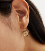 New Look Gold Trapped Flower Heart Earrings